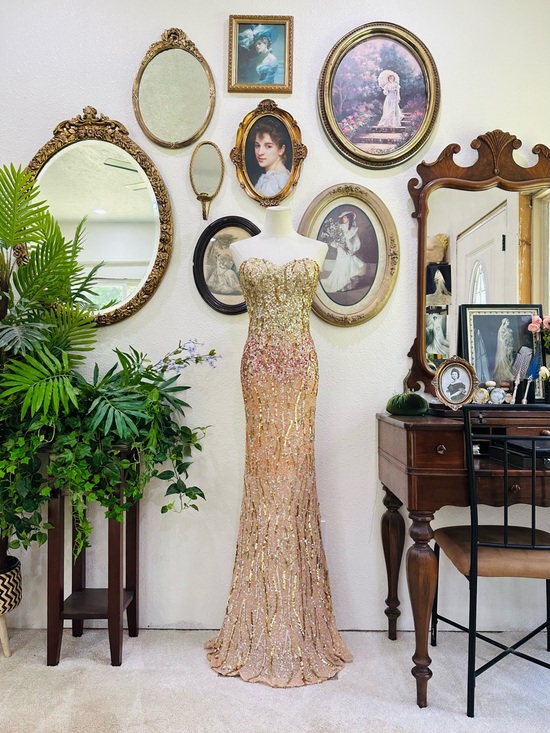 Scala Dresses & Skirts - Scala Gold and Pink Sequin Strapless Maxi Gown
